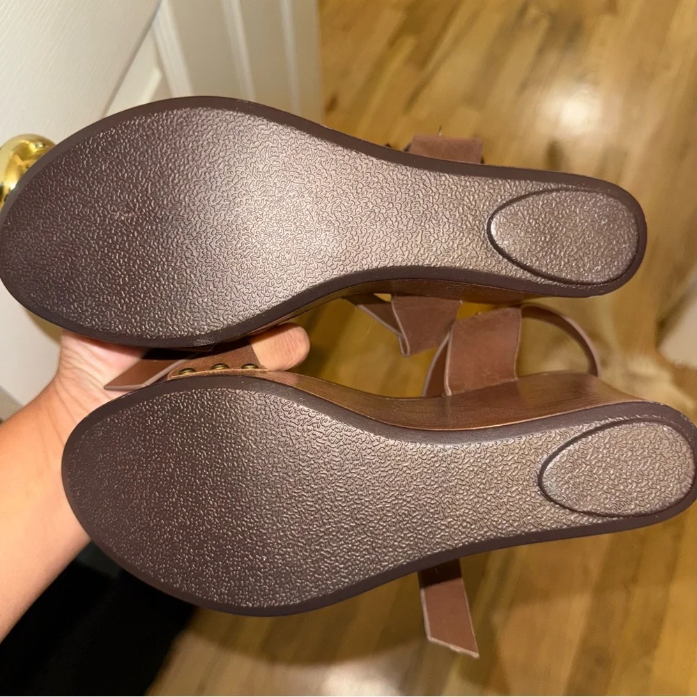 MIA Brown Leather Strappy Wedge Sandals